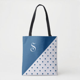 Bolsa Tote Bolinhas Branco Azul Monograma Geométrico