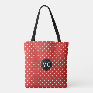 Bolsa Tote Bolinhas com Monogramas de  Pretos Vermelhos