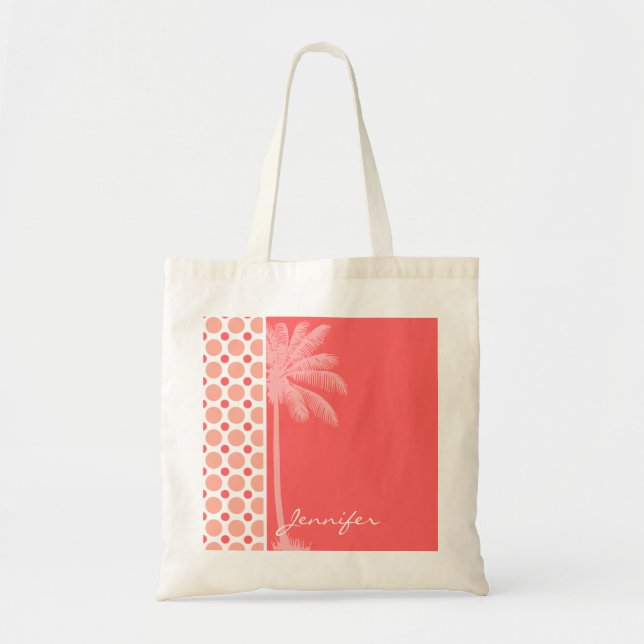 Bolsa Tote Bolinhas cor-de-rosa & corais tropicais (Frente)