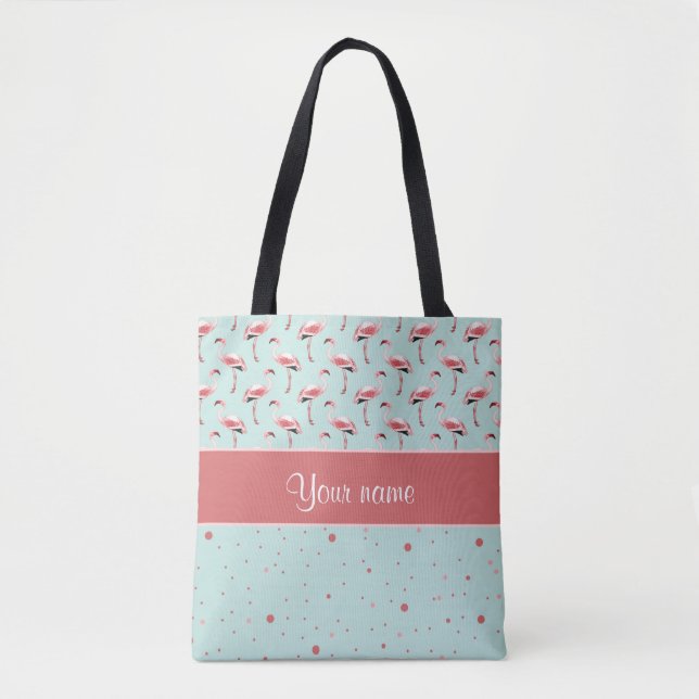 Bolsa Tote Bolinhas cor-de-rosa personalizadas dos flamingos (Frente)