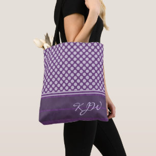 Bolsa Tote Bolinhas de Lavanda no Monograma de Plum