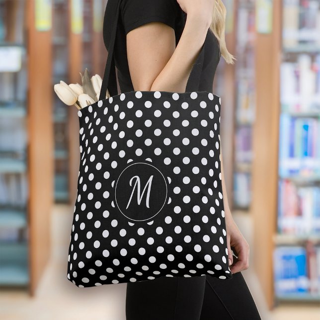 Bolsa Tote Bolinhas de Monograma Branco Preto (Criador carregado)