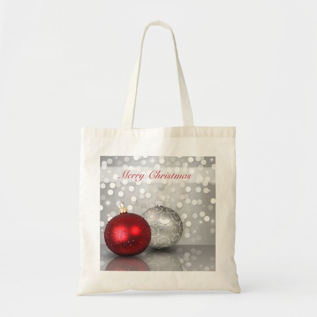 Bolsa Tote Bolinhas de Natal Vermelhas e Prateadas Exquisite (Frente)