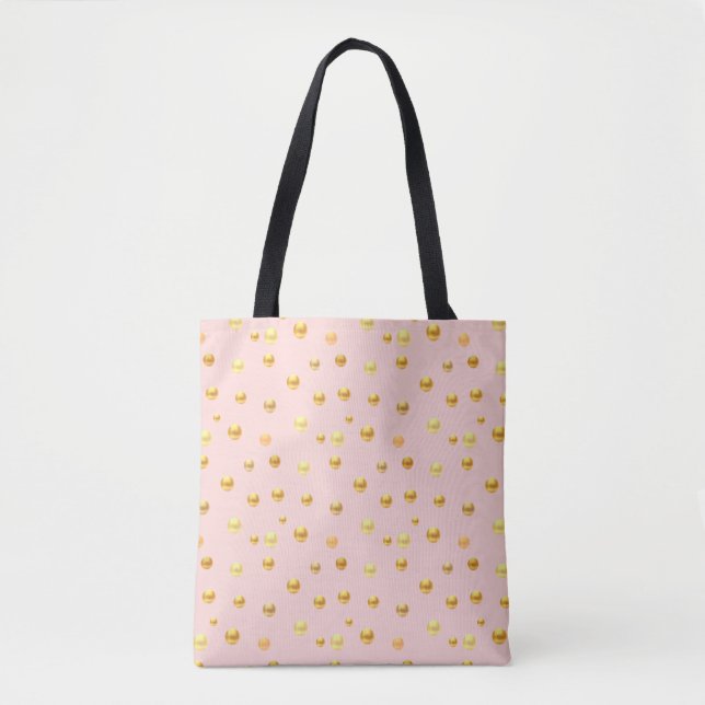 Bolsa Tote Bolinhas de Ouro de Moda a Rosa (Frente)