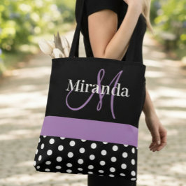 Bolsa Tote Bolinhas de Script de Monograma Puro Preto Branco