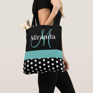 Bolsa Tote Bolinhas de Script de Monograma Verde de Teto Bran
