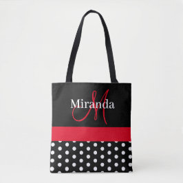 Bolsa Tote Bolinhas de Script do Monograma Vermelho Branco Pr
