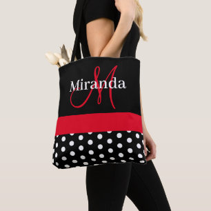 Bolsa Tote Bolinhas de Script do Monograma Vermelho Branco Pr