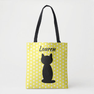 Bolsa Tote Bolinhas de Silhuette de Gato Preto Personalizado