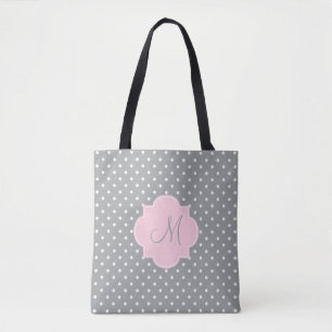 Bolsa Tote Bolinhas do rosa cinzento, branco e Pastel do
