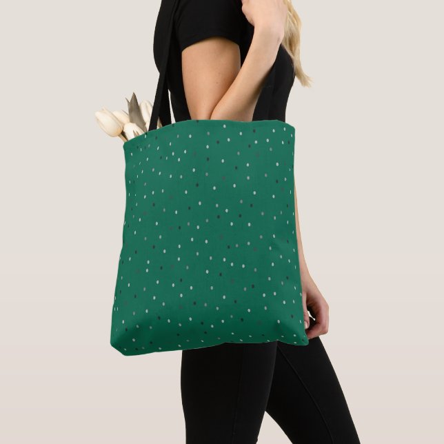 Bolsa Tote Bolinhas prateadas em verde (Close Up)