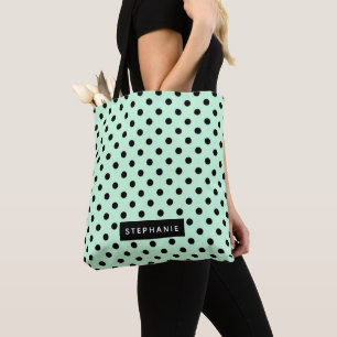 Bolsa Tote Bolinhas Preta Verde Moderna Personalizada
