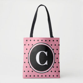 Bolsa Tote Bolinhas Pretas Cor-de-Rosa Branco Monograma