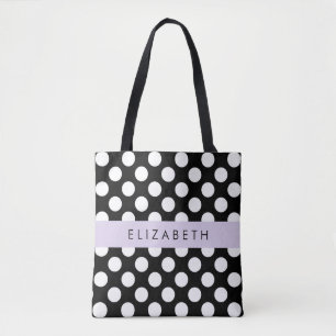 Bolsa Tote Bolinhas Pretas e Brancas, Pontas, Seu Nome