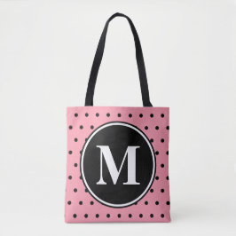 Bolsa Tote Bolinhas Pretas Rosa Monograma