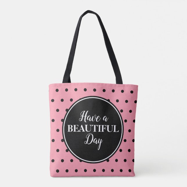 Bolsa Tote Bolinhas Pretas Rosa Monograma (Verso)