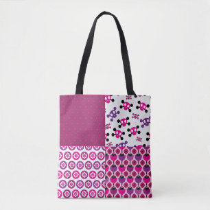Bolsa Tote Bolinhas retros do crânio da flor