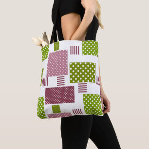 Bolsa Tote Bolinhas verdes, castanhas, de cor branca