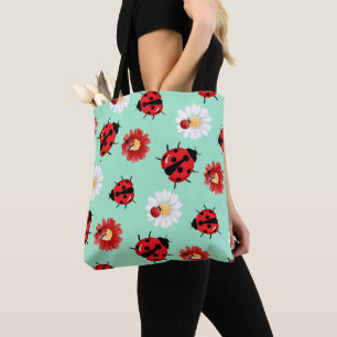 Bolsa Tote Bolinhas vermelha-branca, floração de damybug, ver