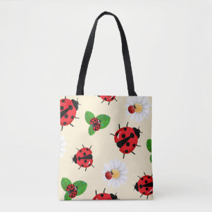 Bolsa Tote Bolinhas vermelha-branca Ladybug Daisy verão
