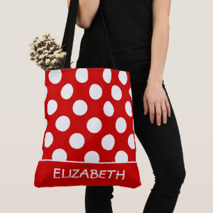 Bolsa Tote Bolinhas Vermelha e Branca de Verão Personalizada