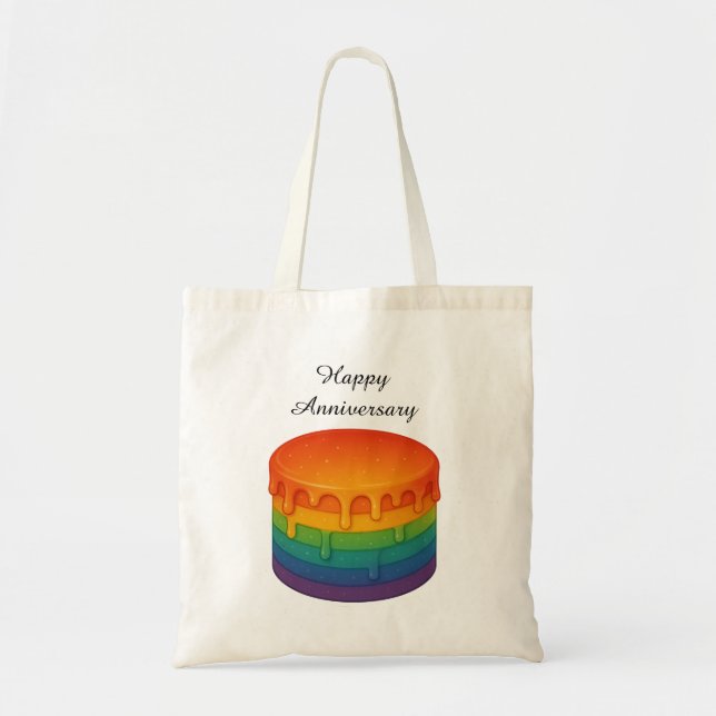 Bolsa Tote Bolo-Arco-Íris - Feliz Aniversário (Frente)