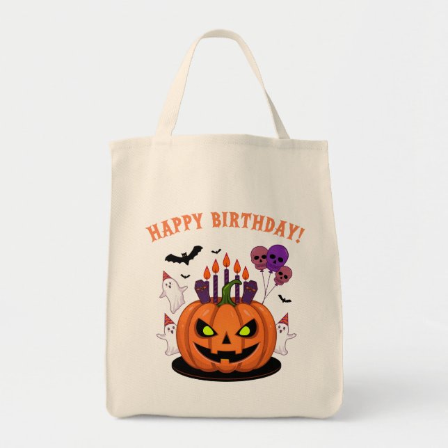 Bolsa Tote Bolo de Abóbora e Fantasmas do Halloween B-day (Frente)