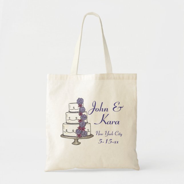 Bolsa Tote Bolo de Casamento em Camadas Personalizado com Bol (Frente)