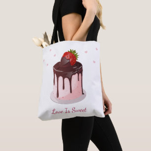 Bolsa Tote Bolo de Morango Coberta com Chocolate O Amor é Doc