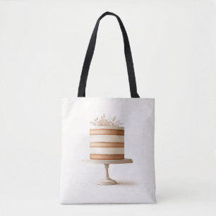 Bolsa Tote Bolo Floral Branco Elegante Padaria Cozinha