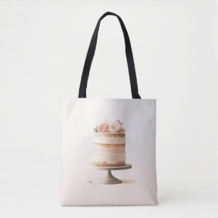 Bolsa Tote Bolo Floral de Pêssego Rosa Elegante Padaria Cozin
