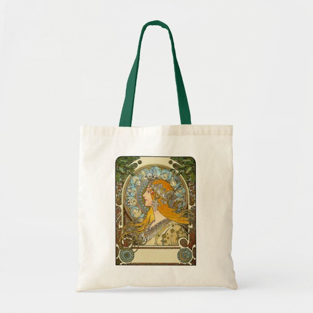Bolsa Tote Bolsa: Mucha Art Nouveau - Zodiac - La Plume (Frente)