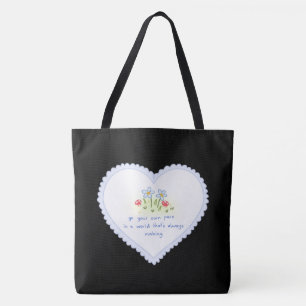 Bolsa Tote "Bolsa Preta de Tecido com Desenho de Coração Bran