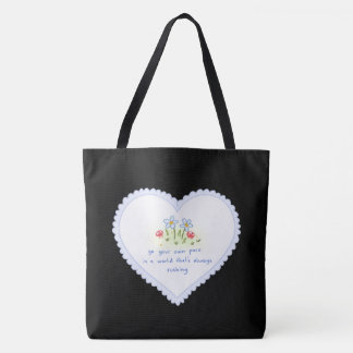 Bolsa Tote "Bolsa Preta de Tecido com Desenho de Coração Bran