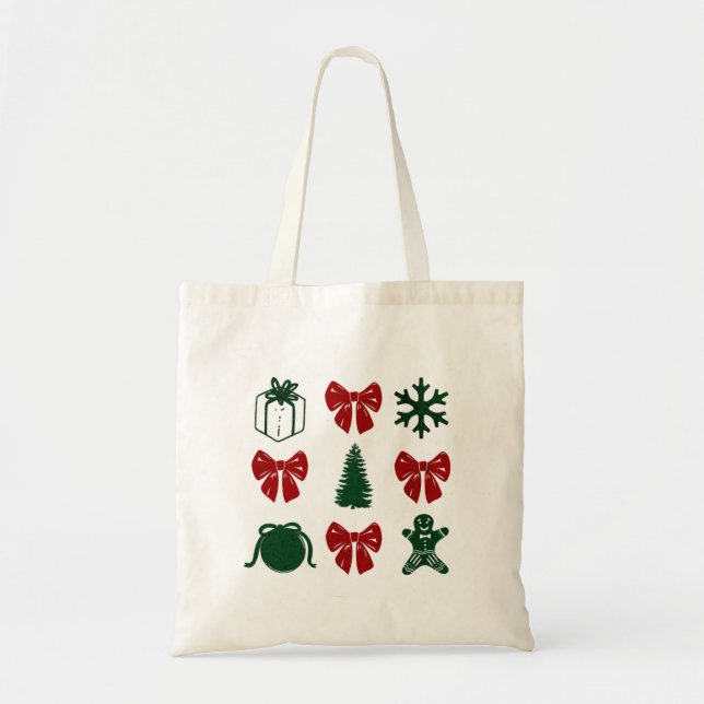 Bolsa Tote Bolso de tela navideño coquette (Frente)