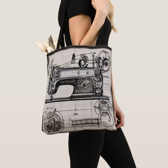 Bolsa Tote  "  Bolso Old Planes Sewing Machine: Elegancia   (Close Up)
