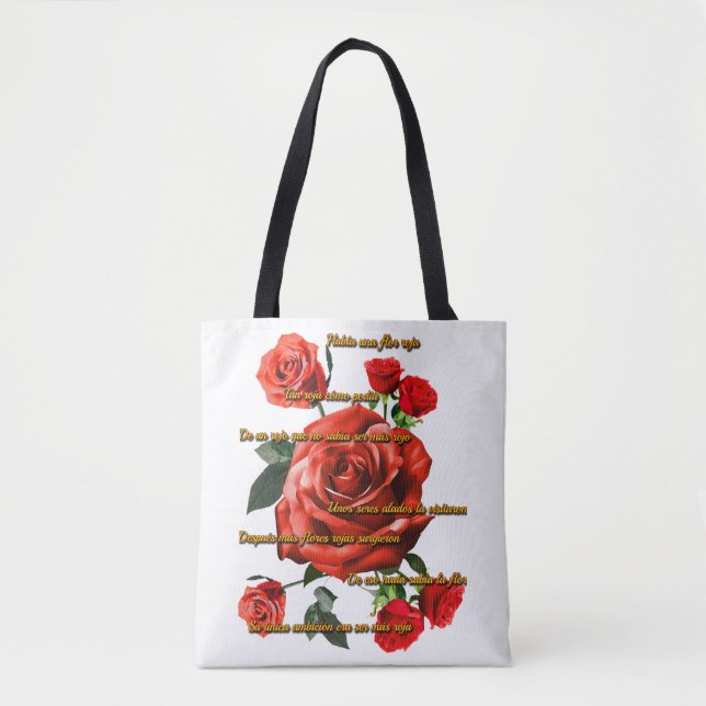 Bolsa Tote Bolso Rosas rojas Poema (Frente)