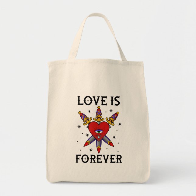 Bolsa Tote Bolso tatuaje neo tradicional love is forever (Frente)