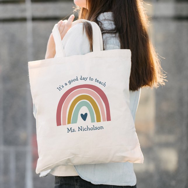 Bolsa Tote Bom Dia Para Ensinar Professor Dando Boho Rainbow  (Criador carregado)
