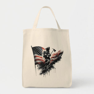 Bolsa Tote Bombeiro americano. Bandeira dos Estados Unidos.