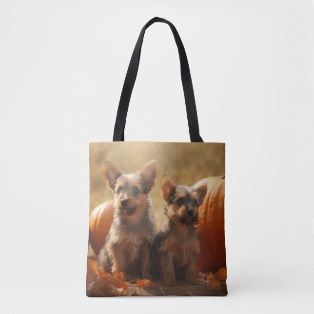 Bolsa Tote Bompkin de sução do outono de Terrier australiano (Frente)