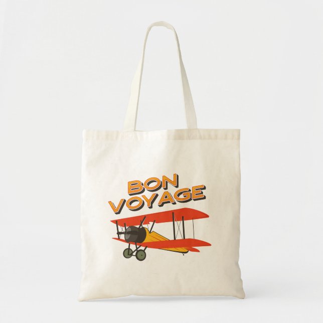 Bolsa Tote Bon Voyage Biplane Vintage Avião (Frente)