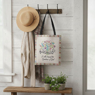 Bolsa Tote Bondade de Deus look quiltado floral música
