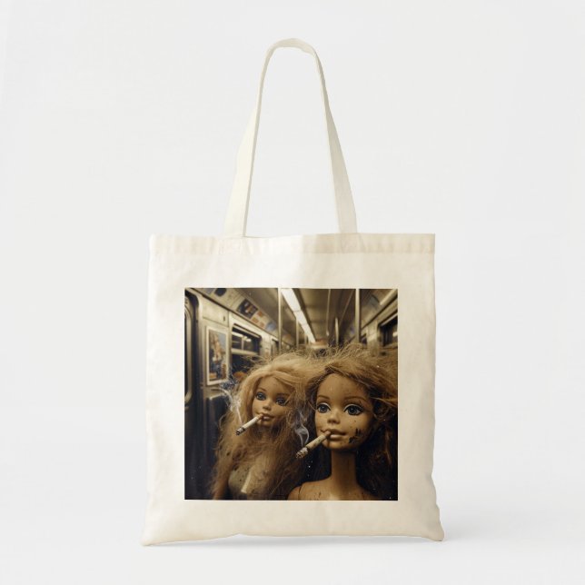 Bolsa Tote Boneca Angustiada Fumando Meme de Rosto de Boneca  (Frente)