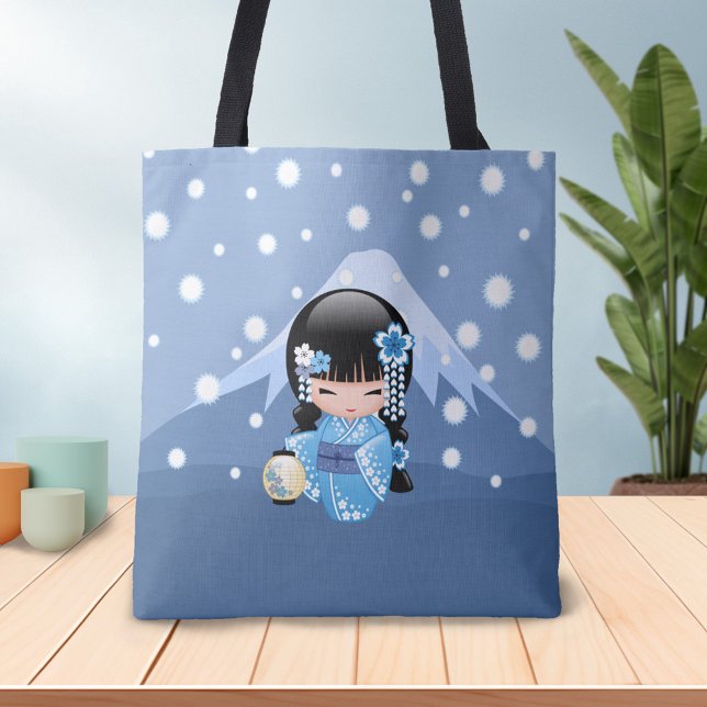 Bolsa Tote Boneca de inverno Kokeshi - Garota Geisha Blue Mou (Criador carregado)