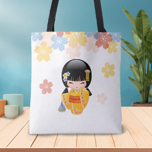 Bolsa Tote Boneca de Kokeshi do verão - menina de gueixa