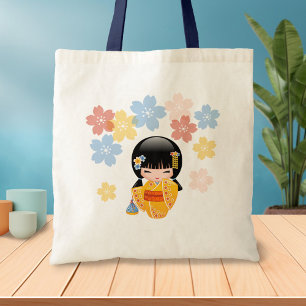 Bolsa Tote Boneca de Kokeshi do verão - menina de gueixa