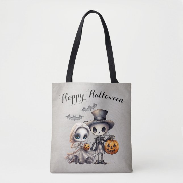 Bolsa Tote Boneca Fantasma Assustadora e Halloween de Esquele (Frente)