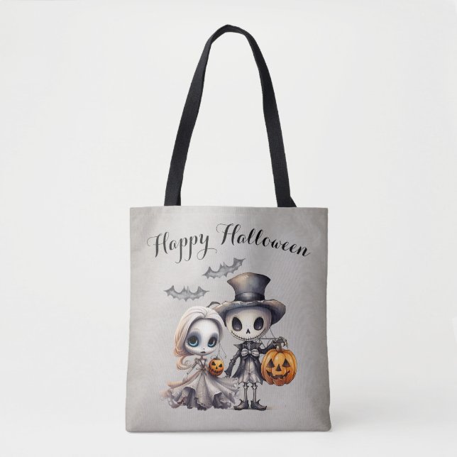 Bolsa Tote Boneca Fantasma Spooky e Halloween Skeleton (Frente)
