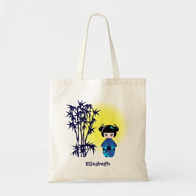 Bolsa Tote Boneca kokeshi japonesa em bambu durante o nascer  (Frente)